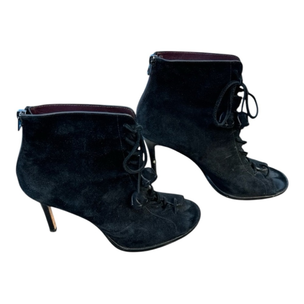 Coach‎ Lena Black Suede Lace-up Peep Toe Ankle Heels.